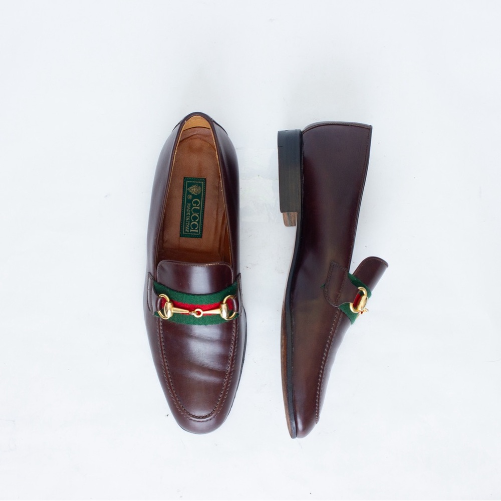 Gucci Jordan Horsebit Webbing Trimmed
 Brown Loafers Size 8.5 D